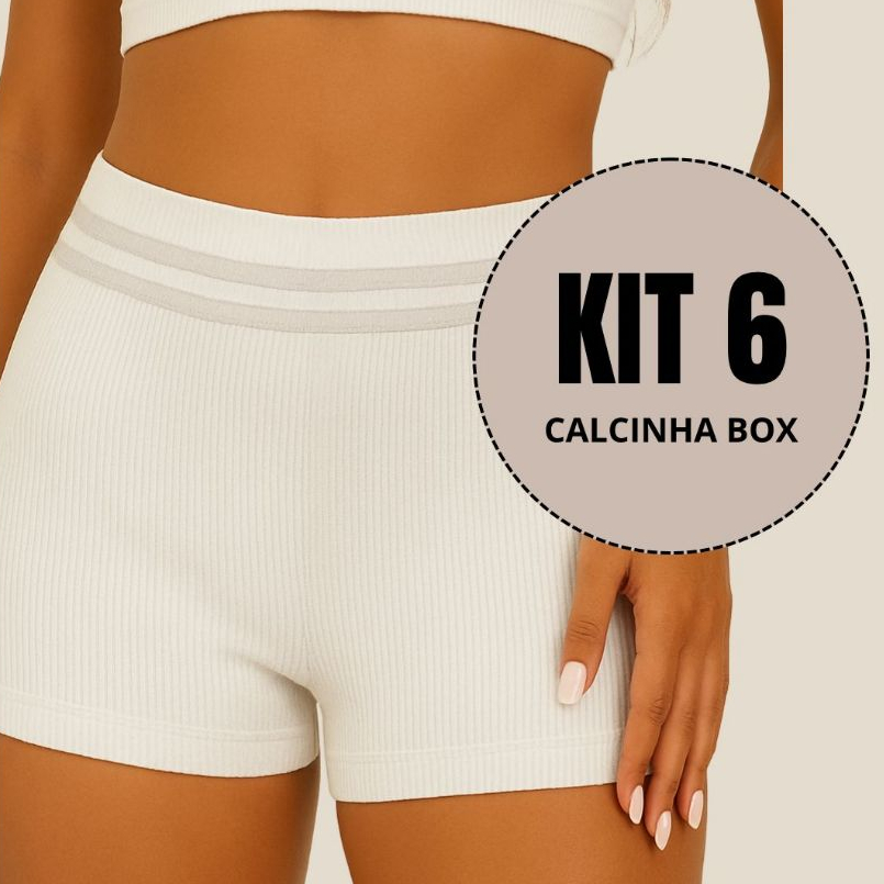 Kit 6 Cueca Calcinha Box Canelada Cós Alto Fashion Moda Conforto Lingerie Feminina Boxer Shortinho