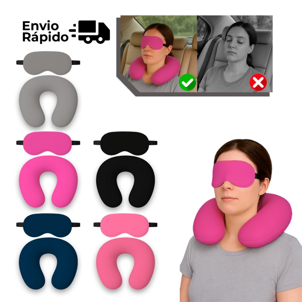 Imagem Kit  almofada de pescoço + mascara para dormir Tampa olho descanso viagens