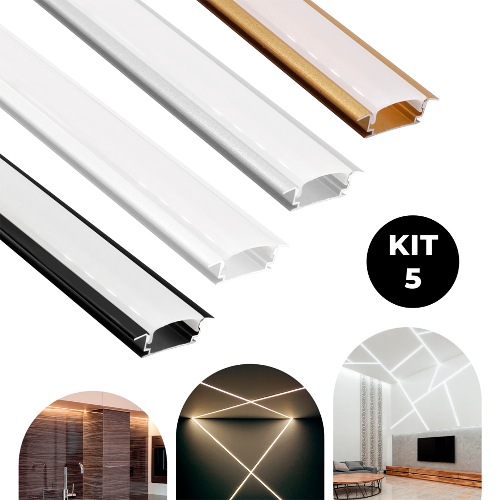 Kit 5 Metros Perfil Alumínio Embutir Slim P/ Fita Led em Oferta na Shopee