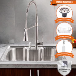 Cuba Cozinha Gourmet Inox Com Acessorios 60x40 e Torneira Monocomando Cromada 1 Saída