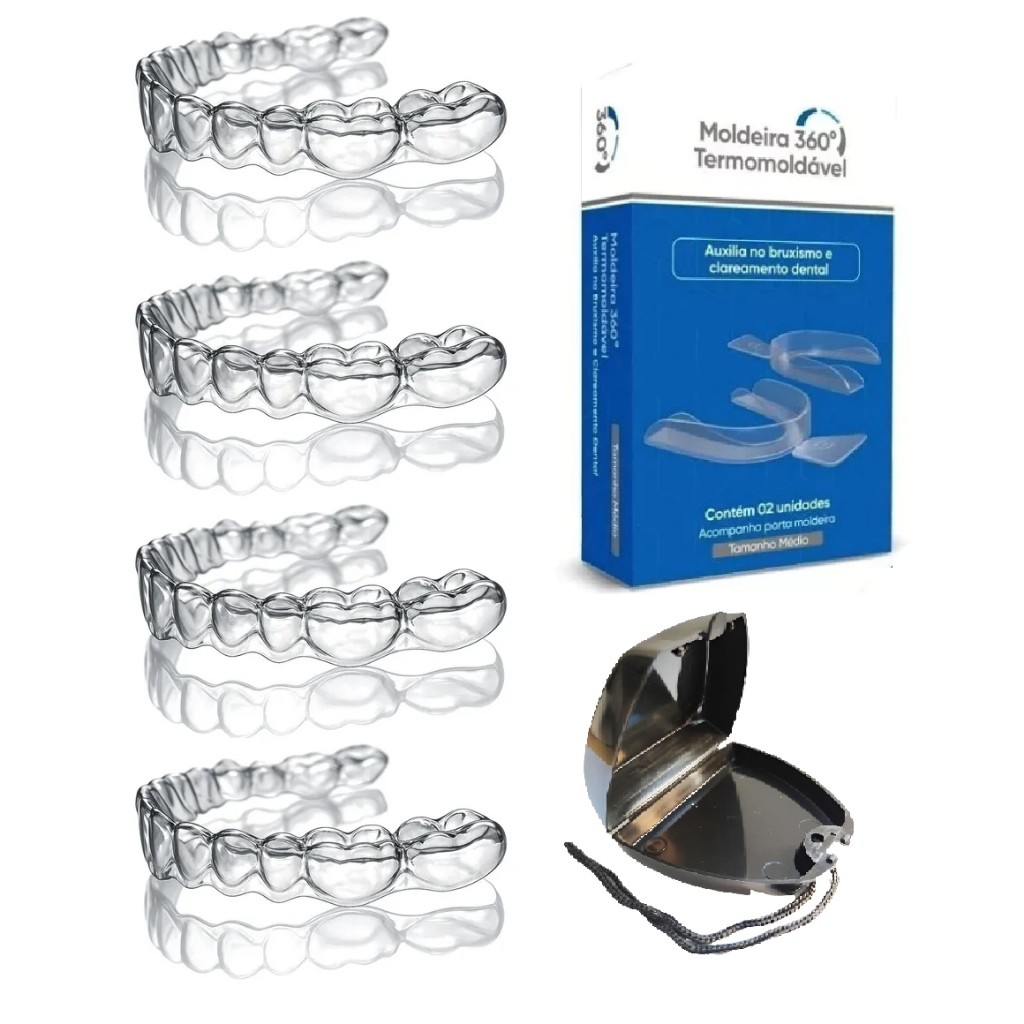 Caixa 360 Completa Kit 04 Placas Moldeira Termomoldável Bruxismo com 01 Estojo Preto