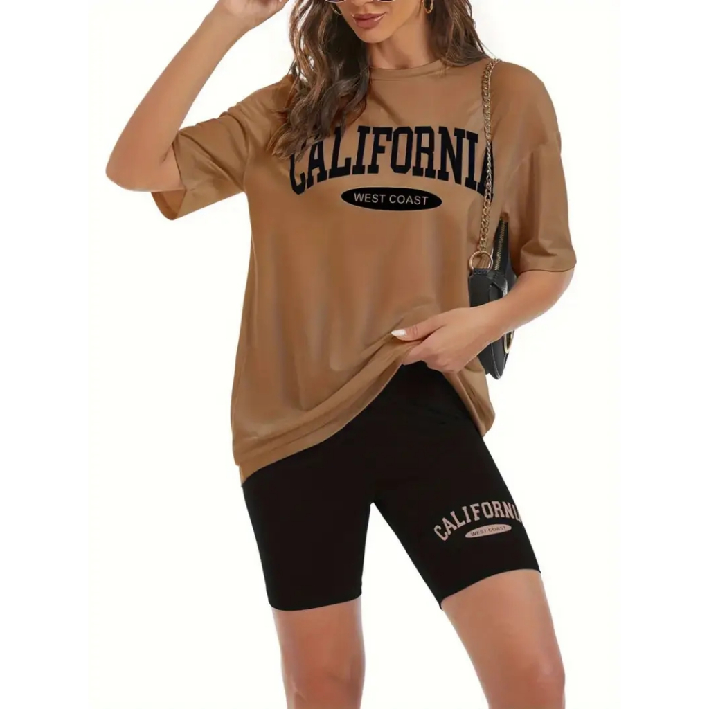 CONJUNTO FEMININO ACADEMIA CAMISETA+BERMUDA ZERO TRANSPARENCIA CONFORTAVÉL CALIFORNIA