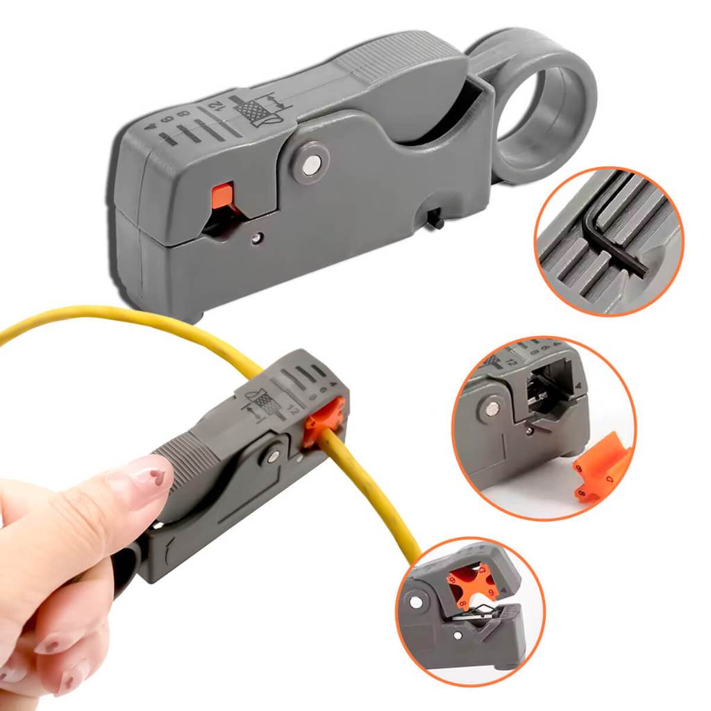 Descascador Decapador de Cabo CoaxialDescascador Decapador de Cabo Coaxial Ajustável para RG6 RG59 RG58 Alicate Decapado