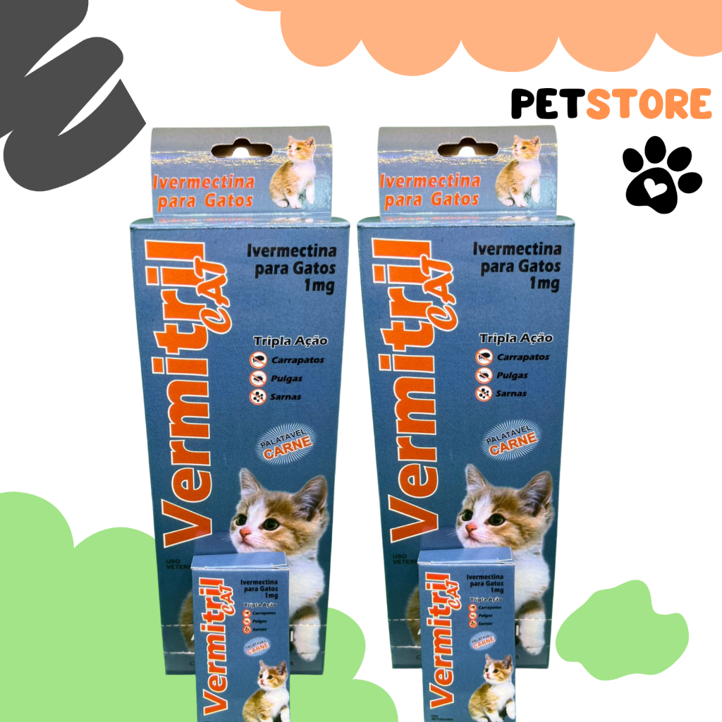 Vermitril Gatos Anti Pulgas e Carrapatos 4 Comprimidos Mastigaveis
