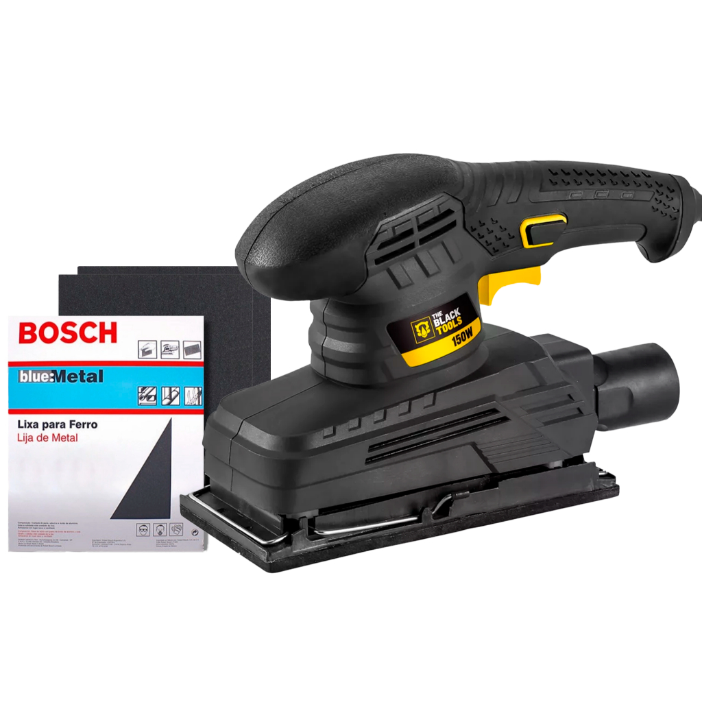 Lixadeira Orbital 1/3 150w The Black Tools + 2 Lixas Para Metal Bosch Grão 80 em Oferta na Shopee