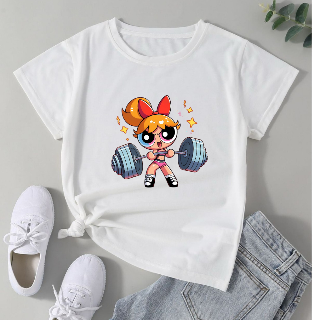 Camiseta feminina treino academia super poderosas docinho/lindinha/florzinho 100% algodão