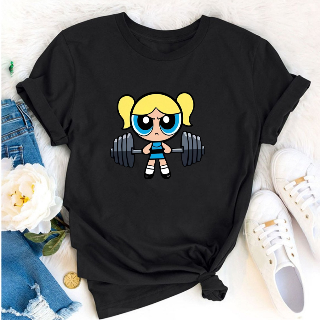 Camiseta feminina treino academia super poderosas docinho/lindinha/florzinho 100% algodão