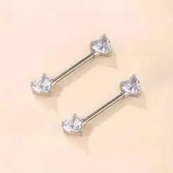 Kit 12 Piercing Aço Inox Mamilo Com Coração Zircônia