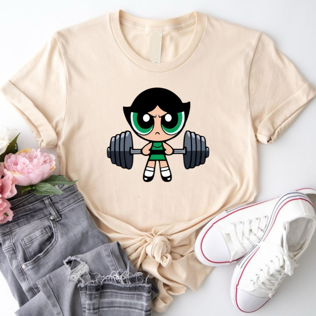 Camiseta feminina treino academia super poderosas docinho/lindinha/florzinho 100% algodão