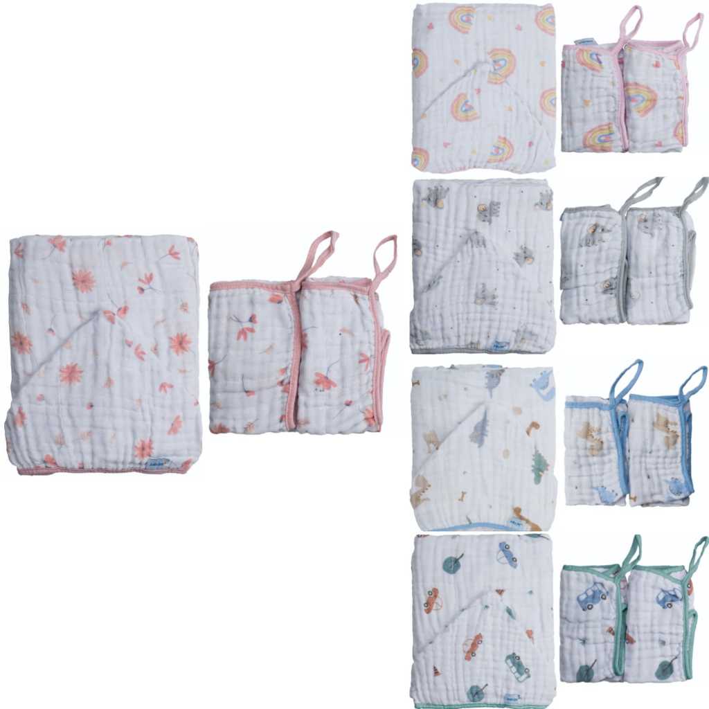 Kit 3 Pçs Enxoval Bebê Toalha Soft Duplo E Paninho De Boca Soft 100% Algodão - Baby Joy