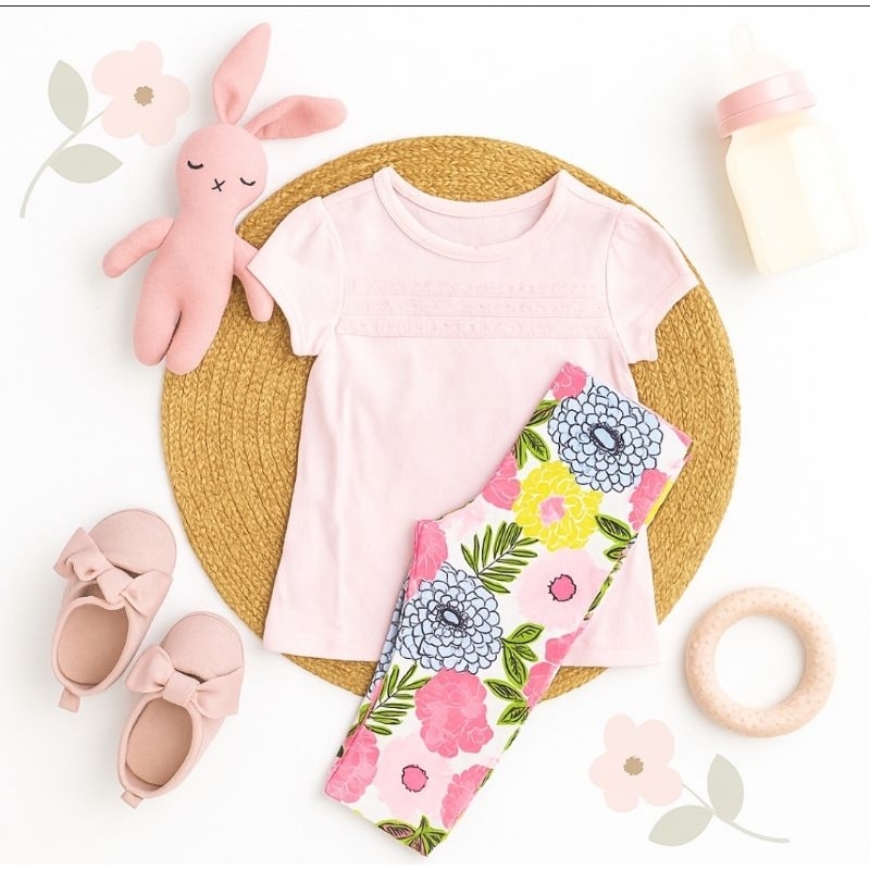 conjunto bebê duas peças calça e camiseta importado original menina flores 18 meses