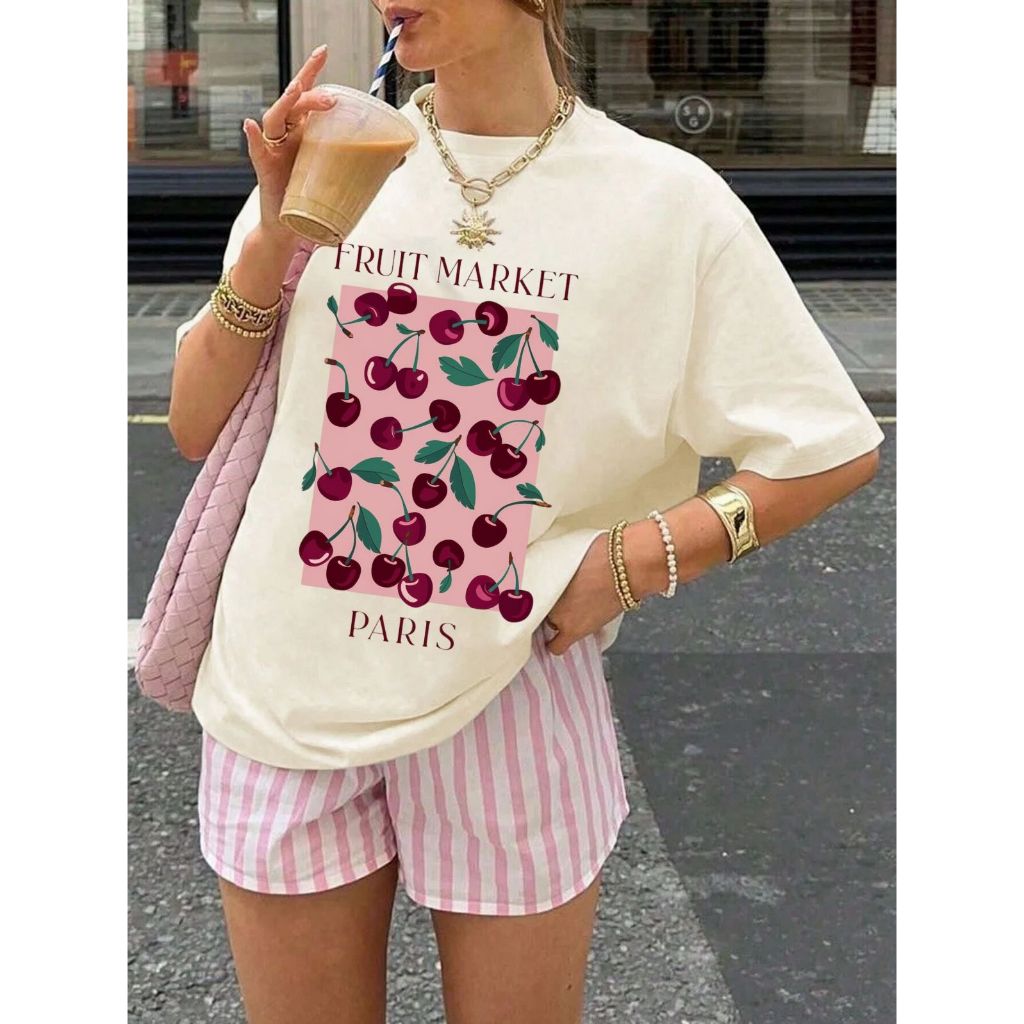 T shirt Feminina Tendência Moda Blogueira Fruit Cereja Blusa Camiseta Feminina Cereja