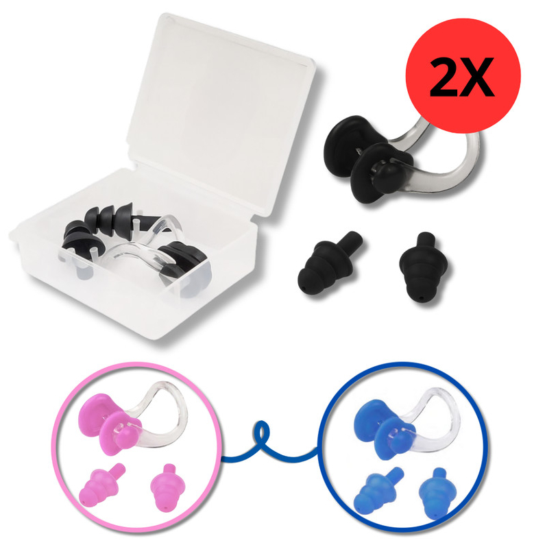 Kit Protetor de Ouvido e nasal Tampão Nose Clip Earplug para Natação Silicone