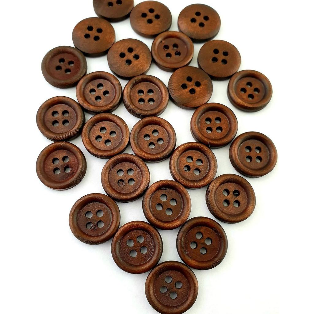 Botão de Madeira Moda Praia Botão de Madeira Escura 20mm para Artesanato - 15 UN