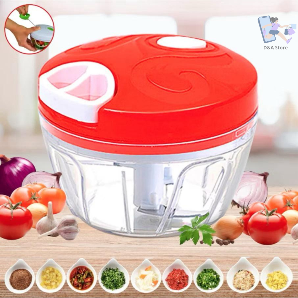 Triturador Manual Processador de Alimentos Alho Legumes Frutas 500ml – 3 Lâminas Portátil