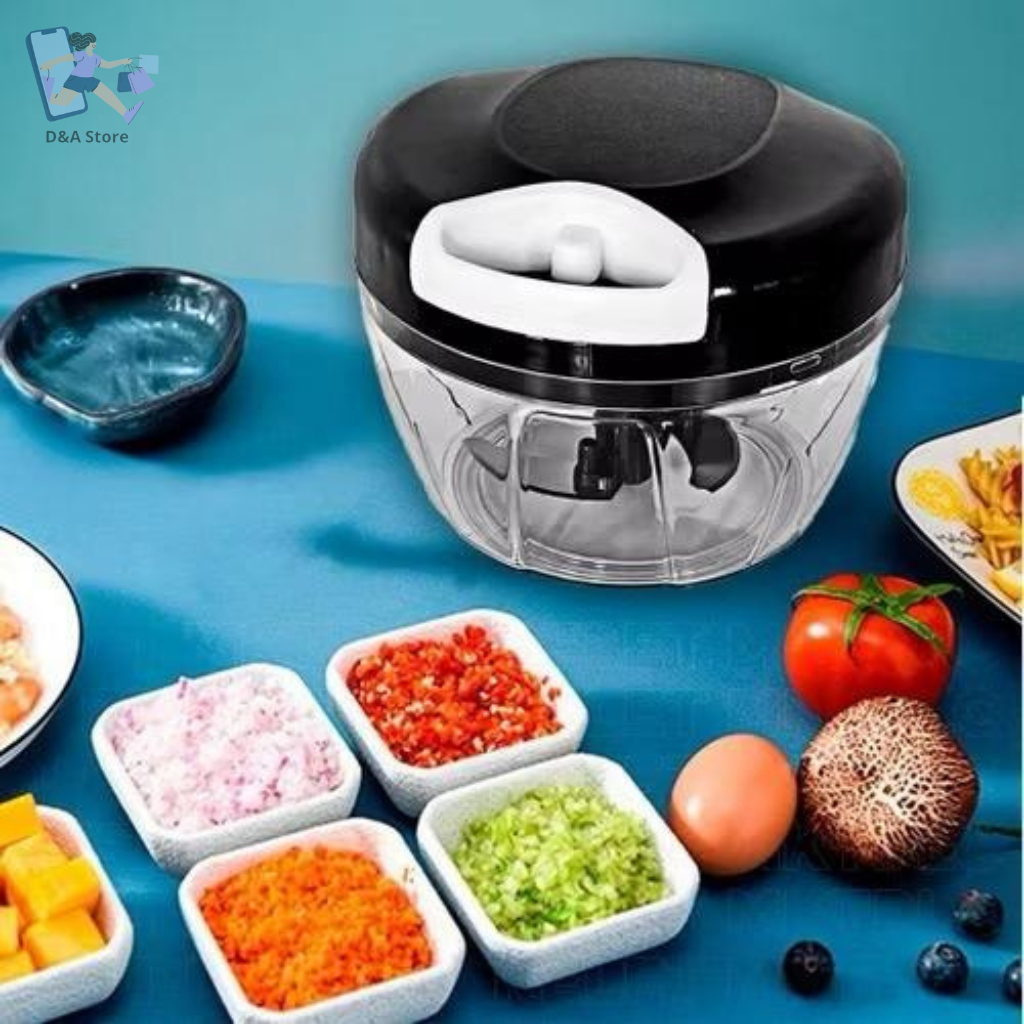 Triturador Processador Manual de Temperos Alho Legumes Frutas Alimentos 500ml – 3 Lâminas Portátil