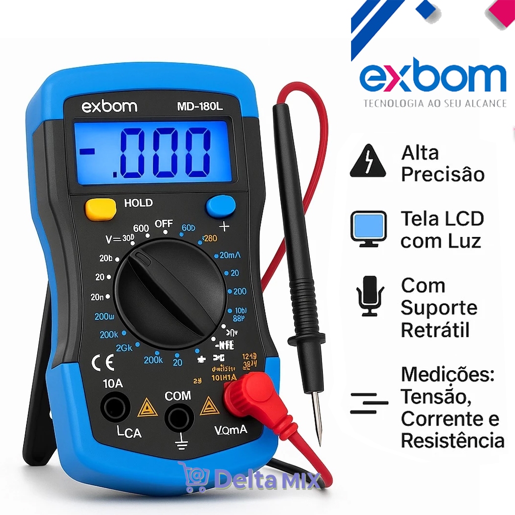 Multímetro Digital Profissional Exbom  Alta Precisão com Medição Completa e Segurança – Portatil com Bipe