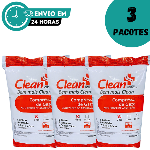 3 pacotes (1500un.) Gaze Hidrófila 9 fios Pacote com 500 unidades