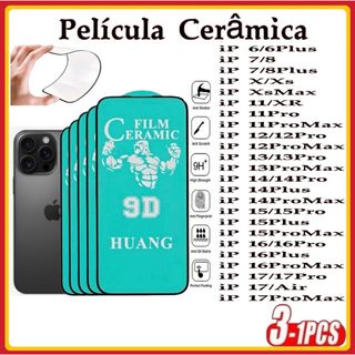 Película Cerâmica 9D 3D iPhone Gel Hidrogel Flexível XR 11 12 13 14 15 16 16PROMAX 17 17 …