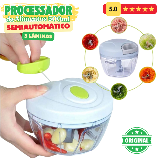 Processador de Alimentos Semiautomático 500ml c/ 3 Lâminas Inox – Triturador de Uso Diário - Seu Lar