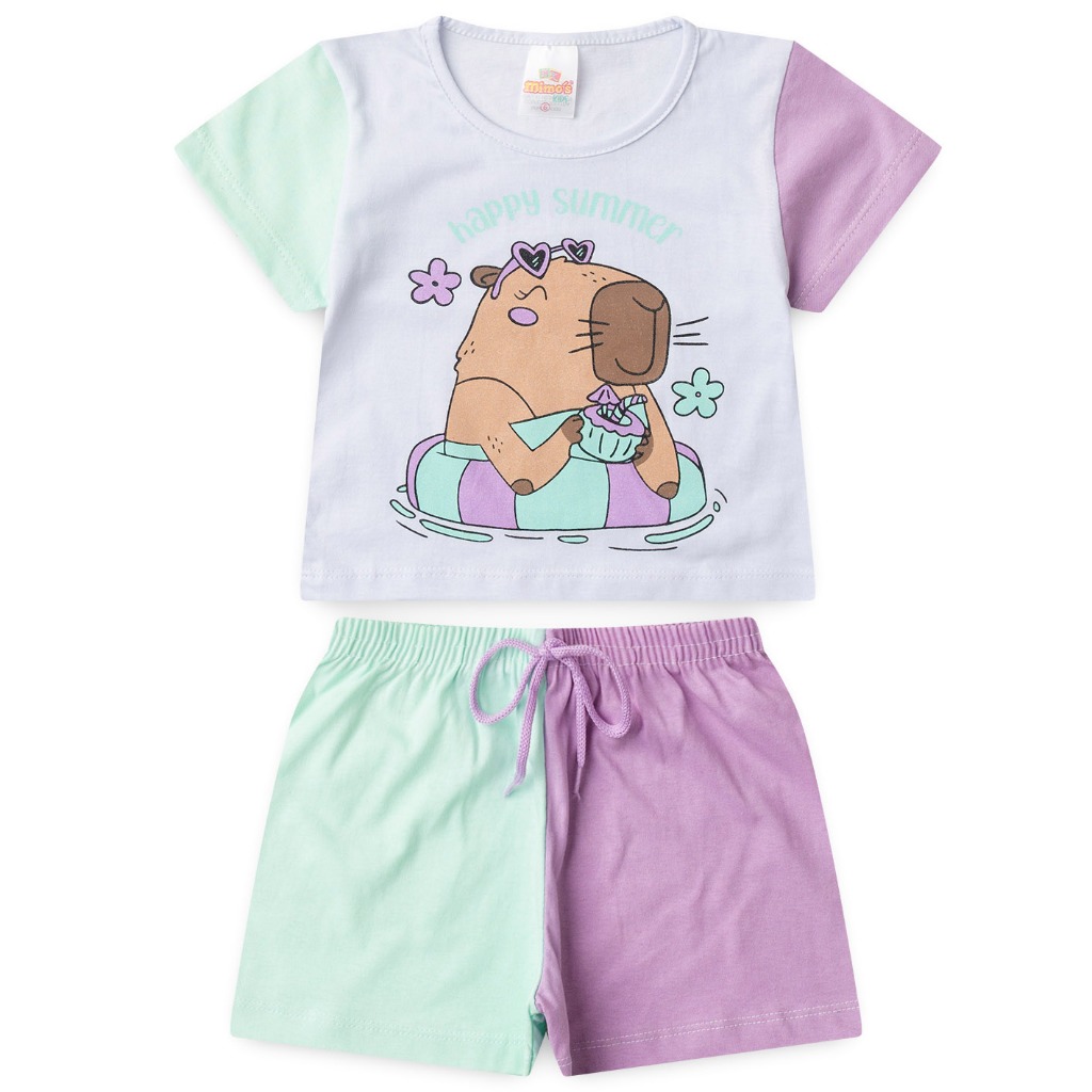 Conjunto Infantil Feminino verão Capybara Tam 1 ao 14 anos em Oferta na Shopee