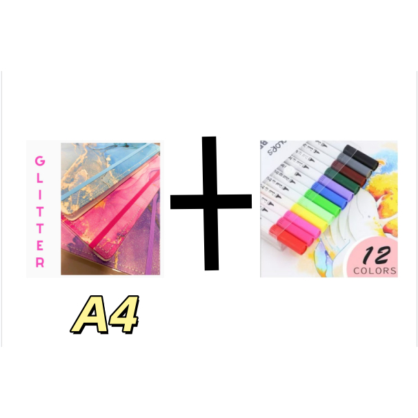 kit Caderno tipo Inteligente A4 Grande de Aquarela Capa Dura Caderno+ CANETA DUPLA PONTA Canetinha Colorir