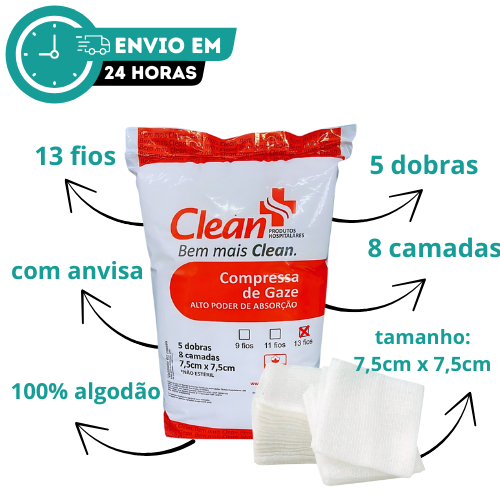 3 pacotes (1500un.) Gaze Hidrófila 13 fios Pacote com 500 unidades