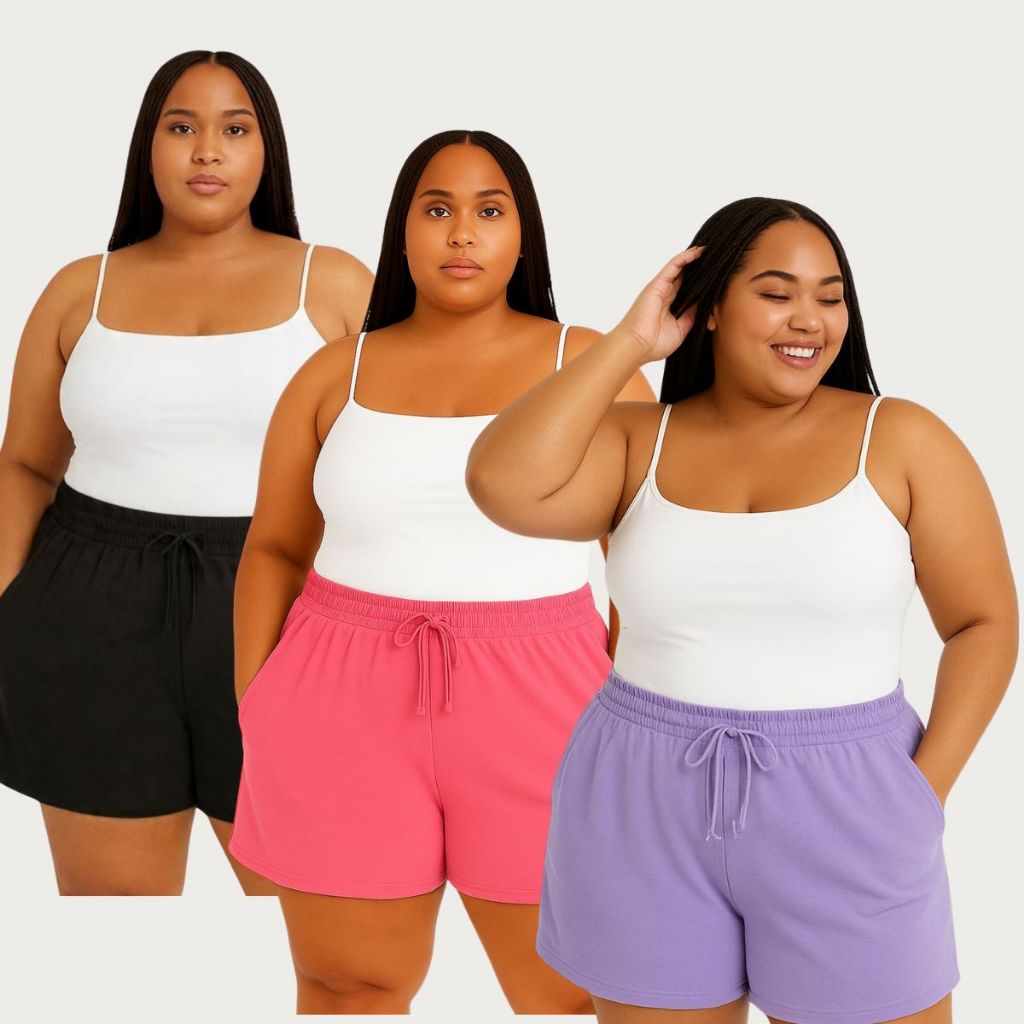 Kit 3 Shorts plus size feminino basico tecido duna macio e fresco com bolso g1 ao g3 tamanho grande em Oferta na Shopee