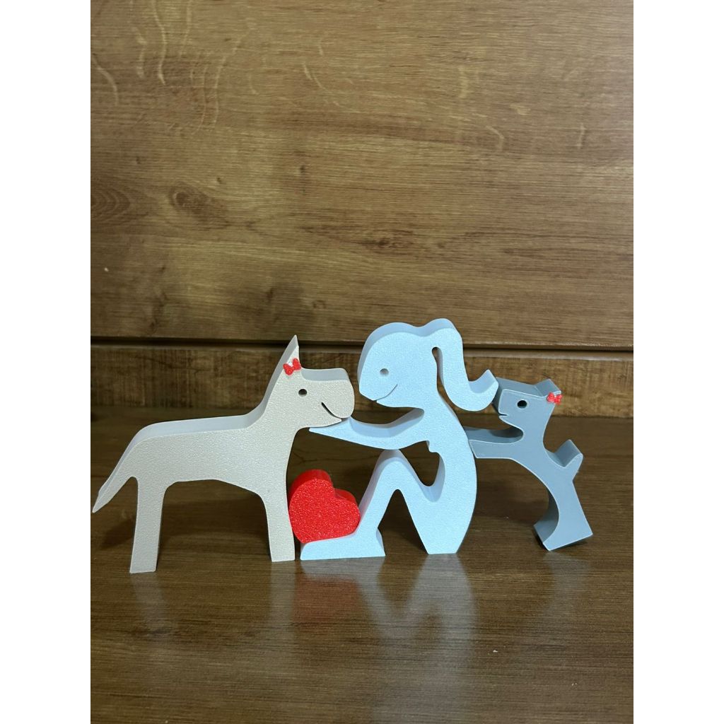 Escultura Menina / Menino Cachorro / Gato - Humano com 2 Pet  -  Decoração  de Mesa - Quarto - Sala. em Oferta na Shopee