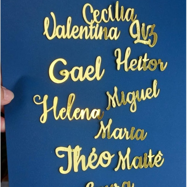 Aplique com Nome Personalizado Lamicote Dourado |50/100 Unid |Decoração Festa, Caixinha/Lembrancinha