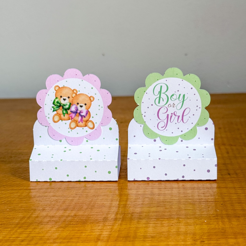 kit Porta Bis Duplo URSINHOS  LILÁS E VERDE - chá revelação LEMBRANCINHA PERSONALIZADA PEGUE E MONTE