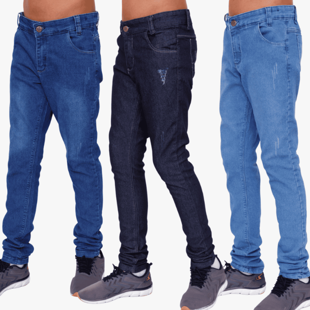 Combo 3 Calça Jeans Masculina Infantil Juvenil Menino Regulador Estilo Escola Passeio Criança 10-16 em Oferta na Shopee