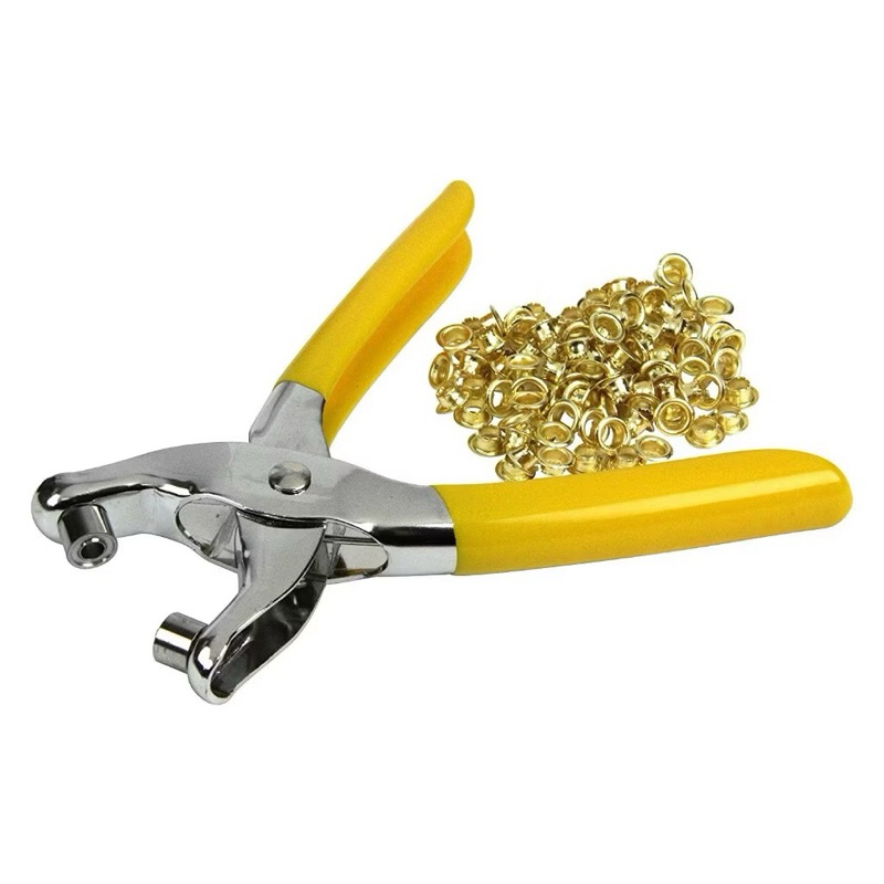 ALICATE PARA PREGAR ILHÓS C/100 ILHÓS DOURADO