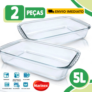 JOGO Assadeira Vidro Marinex 5L Travessa Retangular Grande Funda Lasanheira Elegante Forno Jantar em Oferta na Shopee