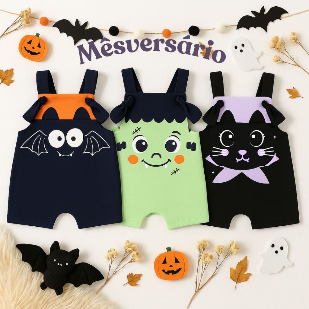 Roupa de Bebê Halloween Jardineiras Fantasia Macacão Romper Menino Menina Recém-Nascido