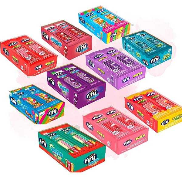Kit C/30un Balas Fini Sabores Variados Balas de Gelatinas Tubes Cítricas Azedinhas 15g