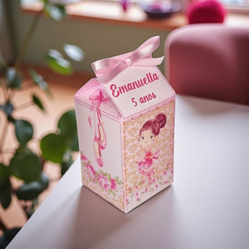 Detalhes do Kit Caixinhas Milk Personalizada com Fitinha - Lembrancinha de Festa BAILARINA