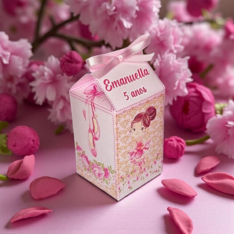 Kit Caixinhas Milk Personalizada com Fitinha - Lembrancinha de Festa BAILARINA
