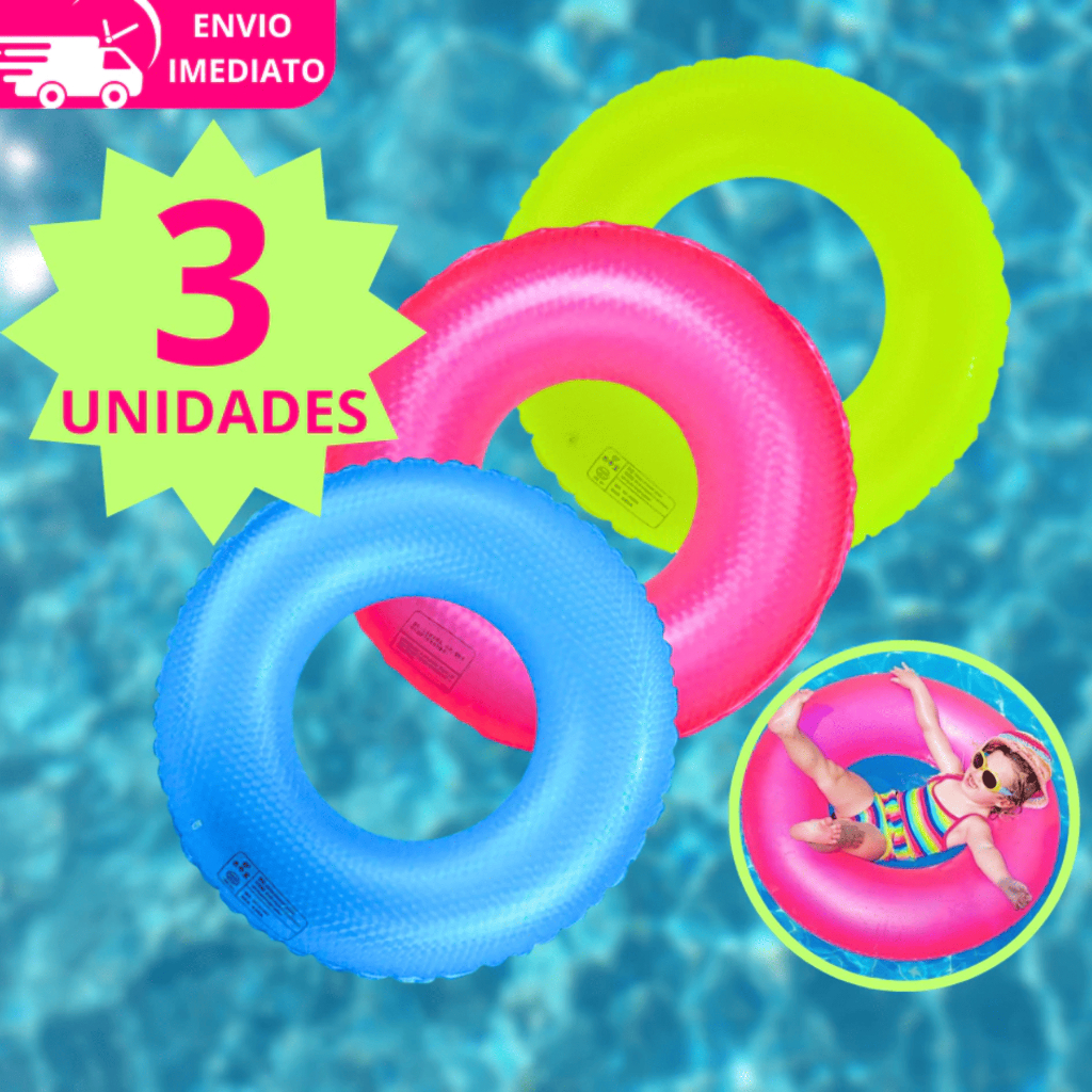 Kit 3 Boias Inflável Infantil 60cm Brinquedo de Piscina Circular Decoração Verde Azul Rosa Laranja em Oferta na Shopee