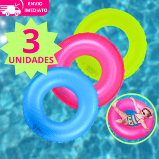 Kit 3 Boias Inflável Infantil 60cm Brinquedo de Piscina Circular Decoração Verde Azul Rosa Laranja em Oferta na Shopee
