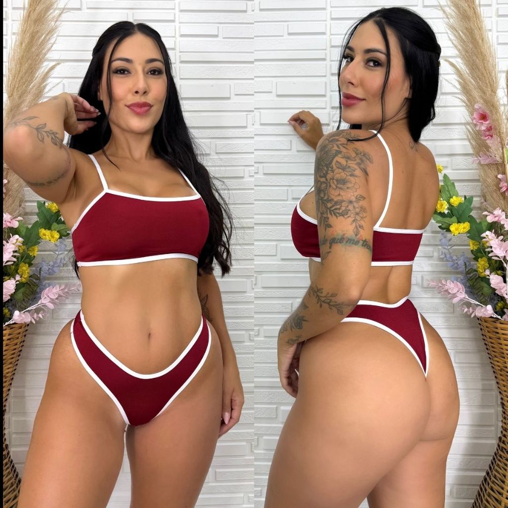 conjunto jade top bicolor calcinha asa delta com forro algodão 2x1 serve para dia dia.ou biquini em Oferta na Shopee