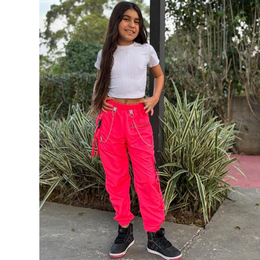 jogger juvenil rosa fucisa neon para dança e mais cores e talhas