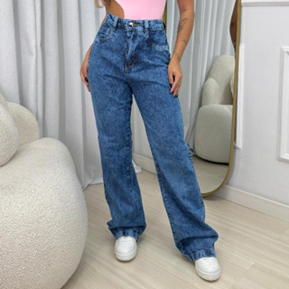 Calça Jeans Feminina Wide Leg Pantalona Cintura Alta Feminina Moda Blogueira em Oferta na Shopee