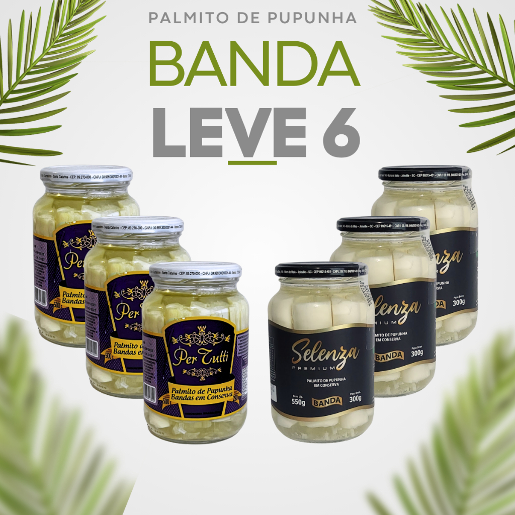 Kit 6 Palmito Em Conserva De Pupunha Banda Premium Selenza Per Tutti