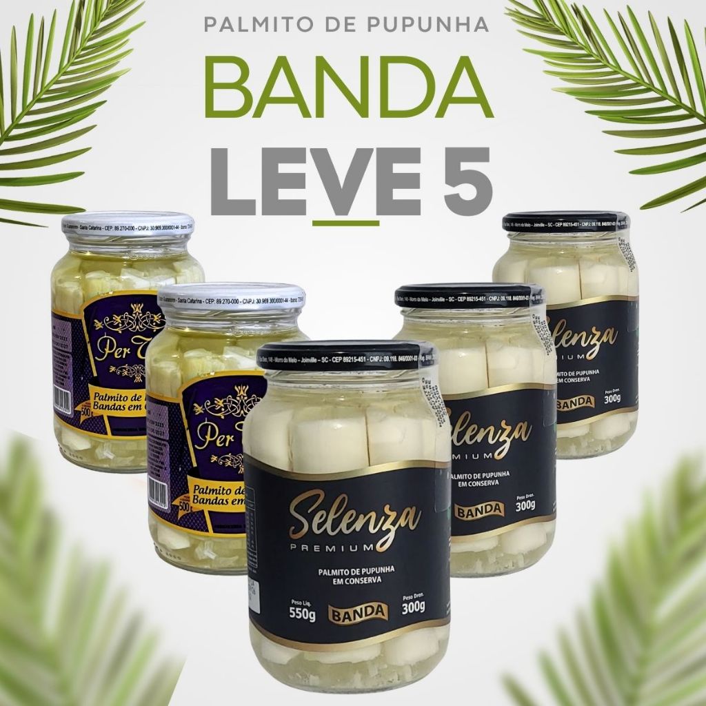 Kit 5 Palmito Em Conserva Banda Pupunha Premium Selenza Per Tutti