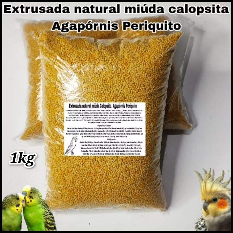 Extrusada natural MIÚDA calopsita - Agapórnis e periquito 1kg em Oferta na Shopee