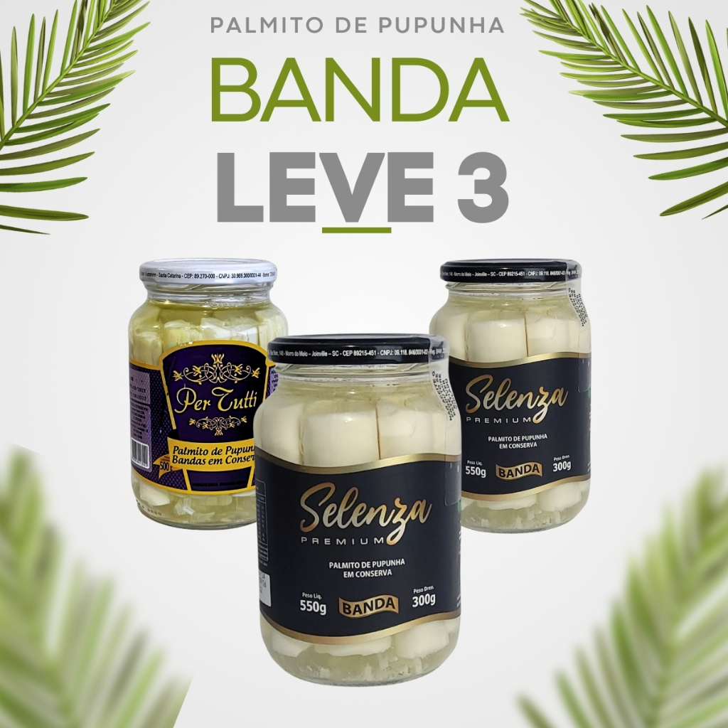 Kit 3 Palmito Em Conserva Banda Pupunha Bandas Selenza Premium Per Tutti