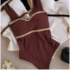 Body Com Bojo Feminino Canelado Bicolor Moda Verão Rafaela