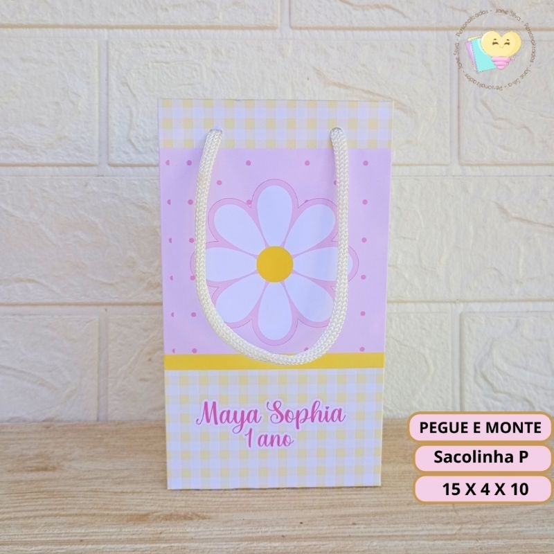 Sacolinha Personalizada Margaridas 2 - Lembrancinha - Festa Infantil - Aniversário / PEGUE E MONTE
