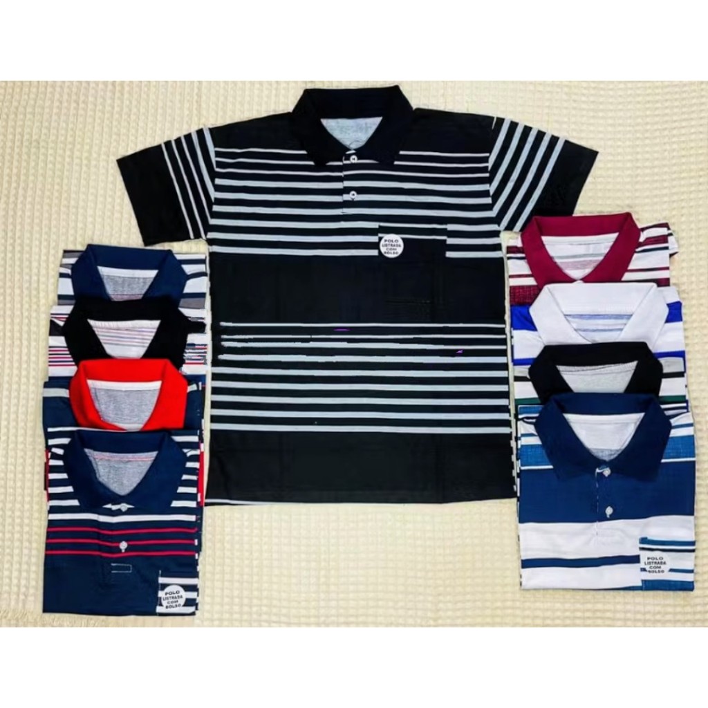 Kit Camisa Gola Polo Masculina Listrada Com Bolso Estilo Casual Cores Variadas